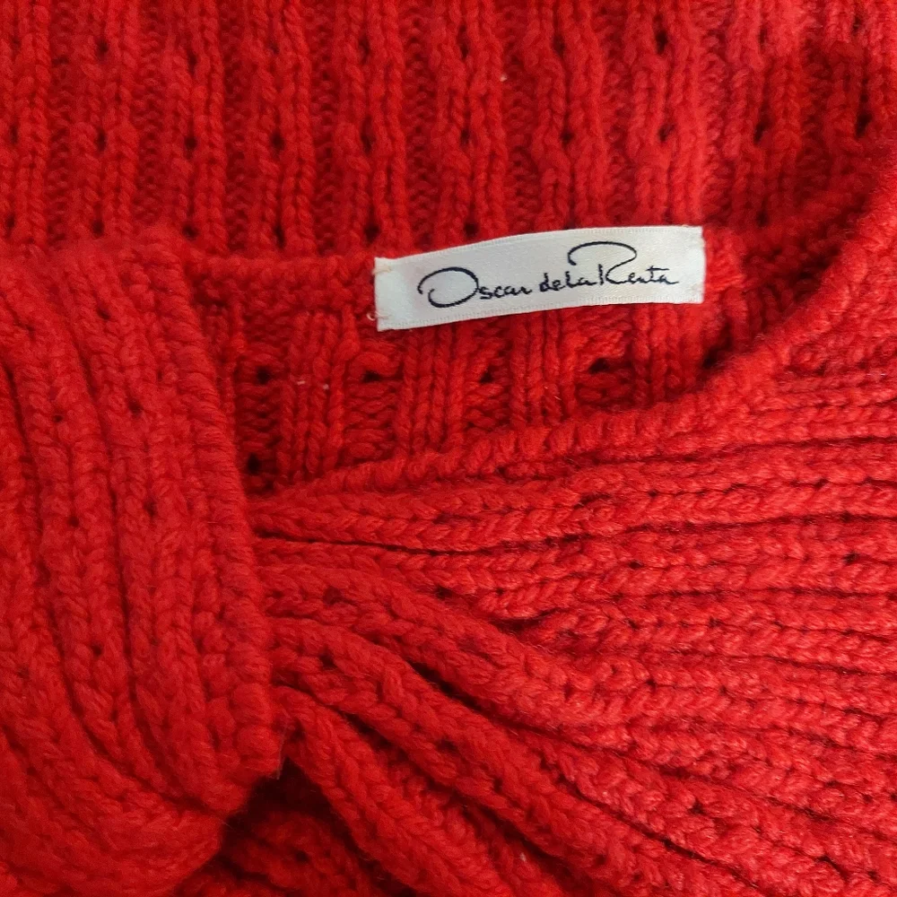 ❤️BUY2️⃣GET1️⃣🆓$1,900 OSCAR DE LA RENTA CASHMERE RED BOW RUNWAY HAND KNIT XS - Picture 2 of 8